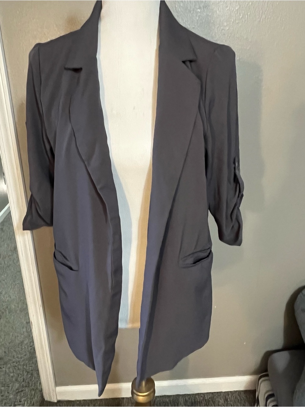 Sweet Rain Open-Front Black Blazer with Rolled Sleeves